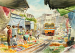 泰國美功鐵道市集_賴英澤 繪_Mae Klong Railway Market in Thailand